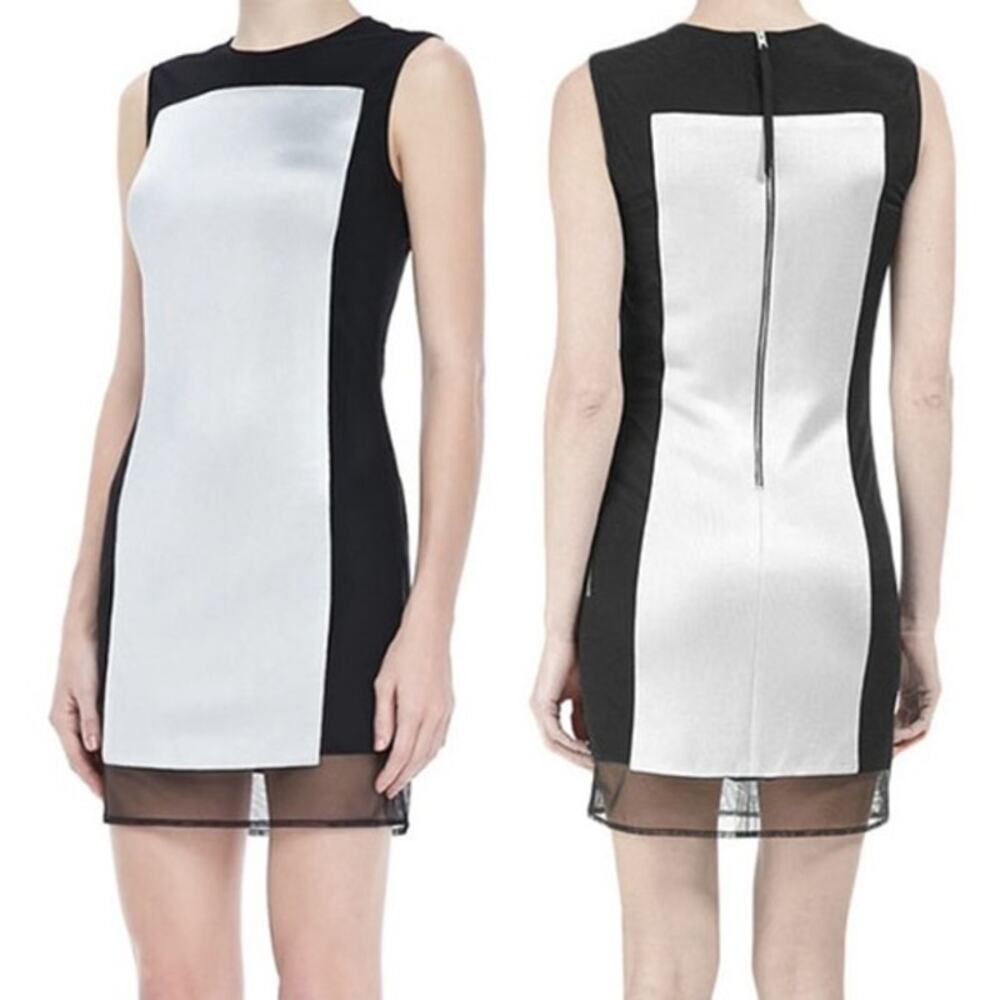 Rag‎ & Bone Colorblock Dress Womens 0 Black White Mesh Overlay Mini Sleeveless